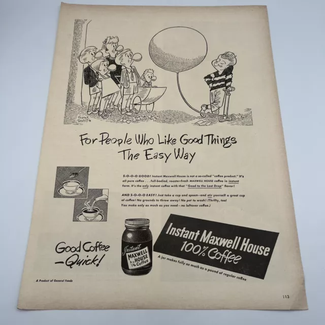 Maxwell House Coffee 1948 Vtg Print Ad 10"x14" Frank Tashlin Tish Tash art