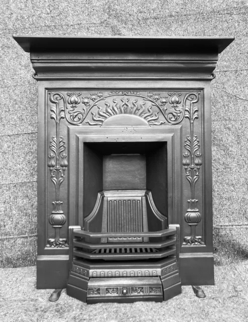 Restored Antique Victorian Edwardian Cast Iron Fireplace Fire Surround Sunburst