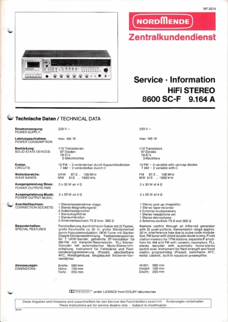 Service Manual-Anleitung für Nordmende HiFi Stereo 8600 SC-F, 9.164 A