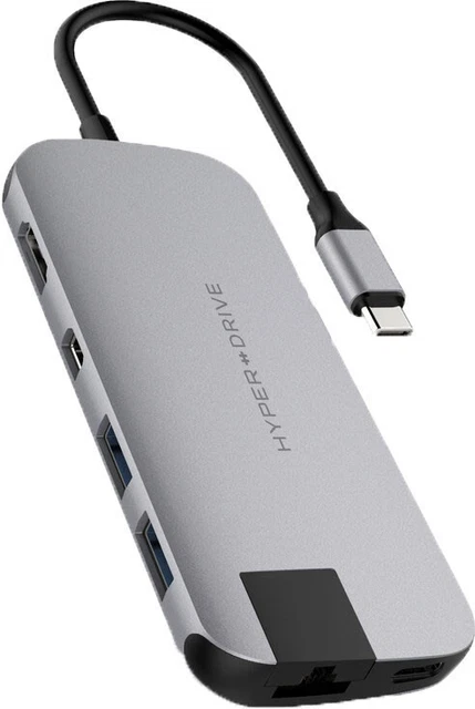 HYPER Hub USB-C slim 8-EN-1 Gris HD247B-GRAY