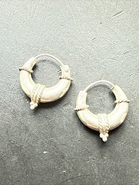 Boucles D'oreilles Pendantes Anciennes En Argent Massif 925 - Style Ethnique, Créateur, France