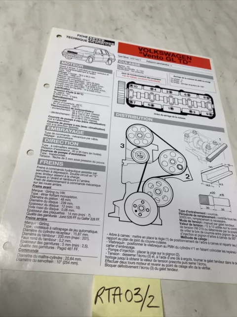 Fiche technique automobile Volkswagen Vento GL TD diesel édition 93 RTA VW