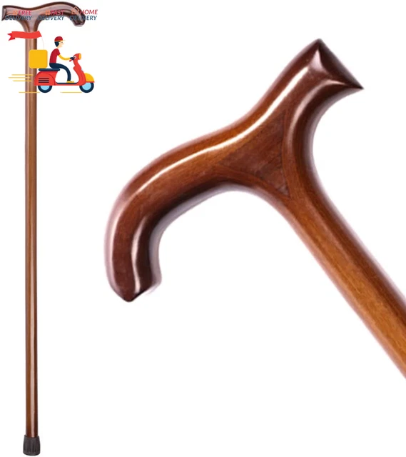 Wooden Walking Cane for Men and Women - 36" One-Piece Wood Canes with Rubber Tip