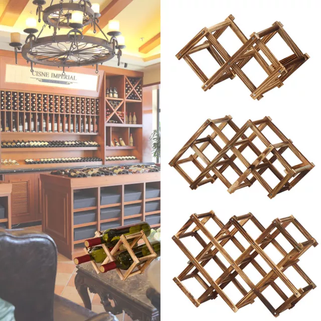 Wine Bottles Rack Wooden Folding Free Standing Bottle Bar Wood Stand Storage UK