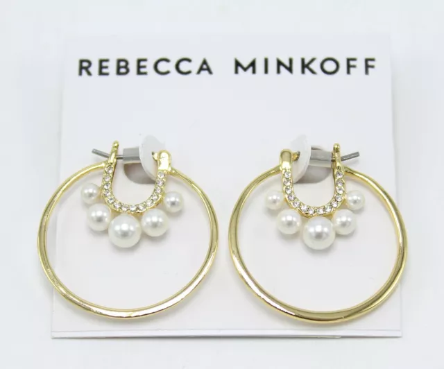 New Rebecca Minkoff Sophia Gold Pave Rhinestone Pearl Earrings $38 Tags #RM086