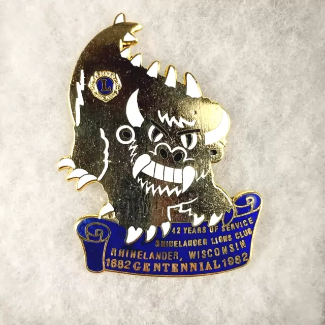 Vintage Rhinelander Wisconsin Hodag Centennial Lions Club Metal Enamel Lapel Pin