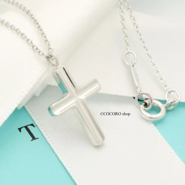 Tiffany & Co. Concave Cross Pendant Necklace 17.2" Sterling Silver 925 w/Pouch