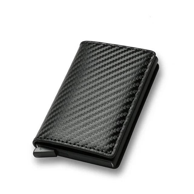 LEATHER CARBON FIBER Mens Wallet RFID Blocking Purse Slim ID Credit Card Holder.