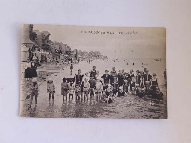 CPA saint aubin sur mer 14 calvados, plaisirs d'été, enfants, plage, mer, nage