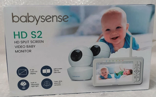 Monitor para bebé de video de pantalla dividida BabySense HD-S2 2 inclinación + zoom con luz nocturna