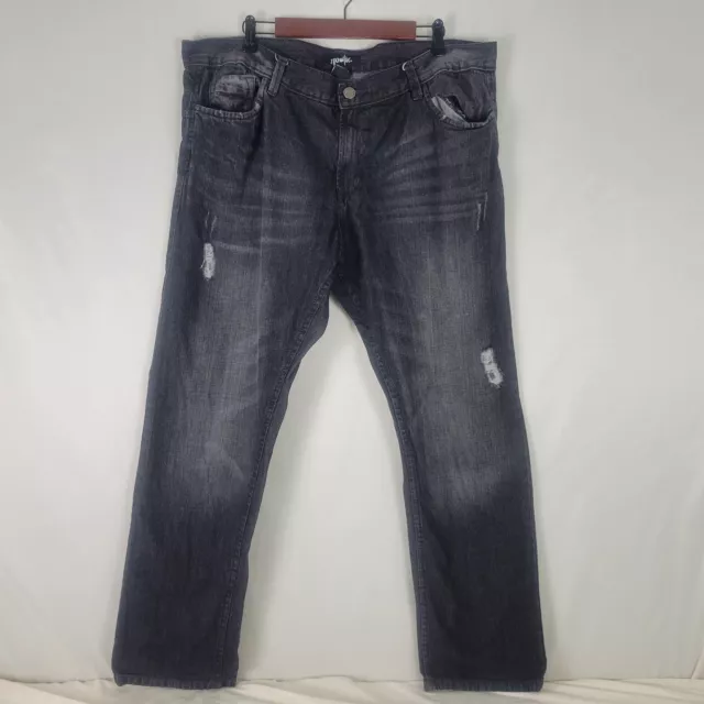 Nostic Mens Jeans Size 44 Actual W42 x L31 Charcoal Wash Distressed Black Denim