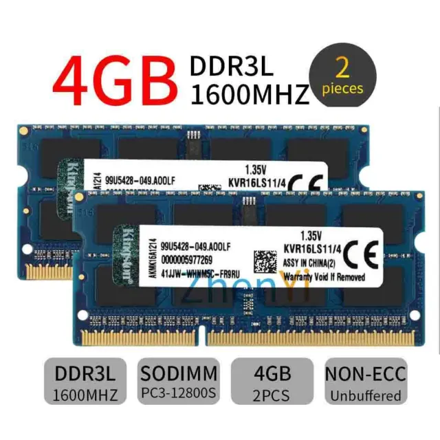 Kingston 8GB 2x4GB DDR3L 1600MHz PC3L-12800 SODIMM Laptop Memory Notebook RAM BT