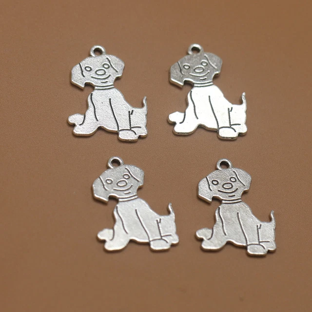 10 Pcs Jewelry Making Pendants Metal Keyring Acharms Alloy Tibetan Dog Antique