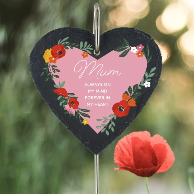 Mum Grave Stick Plaque Poppy Slate Heart Always On My Mind Memorial Tribute