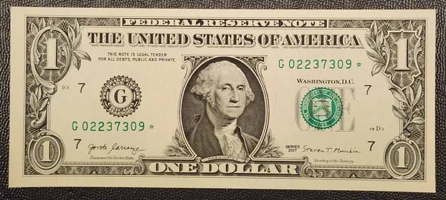 Series 2017 Uncirculated One Dollar ($1) * STAR * Note; G7 Chicago District