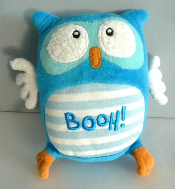 85. DOUDOU PELUCHE LUMINOU CHOUETTE HIBOU bleu orange blanc BOOH ! 15cm - TTBE