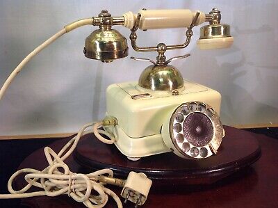 Antique Phone French Style Victorian Solid Brass And Beige Rotary Phone