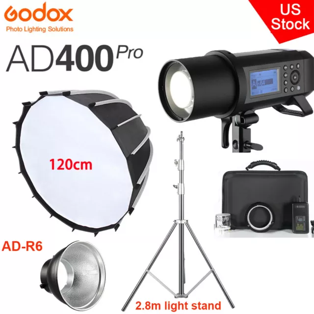 US Godox AD400Pro TTL HSS Outdoor Flash+120cm Deep Softbox+2.8m Light Stand Kit