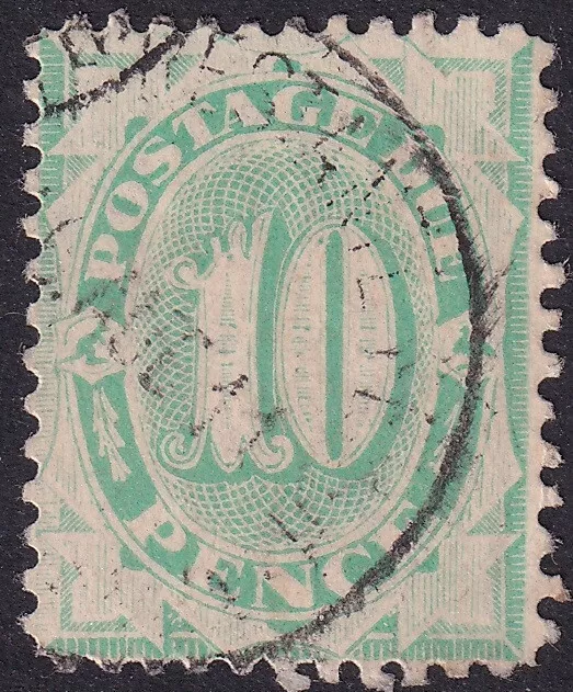 Australia 1902 Postage Due. 10d. Green, filled tablet, perf 11½. Used. SG D18.