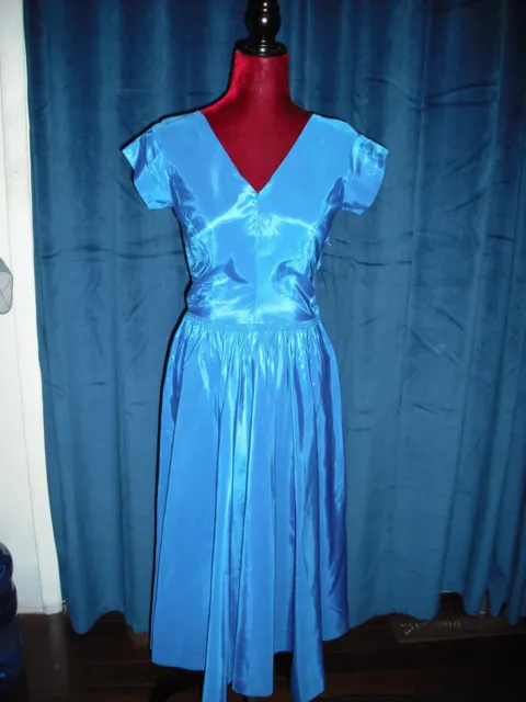 Ginger Rogers Owned & Worn 1980's Blue Satin Dress Hairstylist Sydney Guilaroff