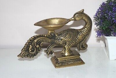 Brass Peacock Shape Diya 7'' Inches Oil Lamp Spiritual Craft Dancing Bird EK935