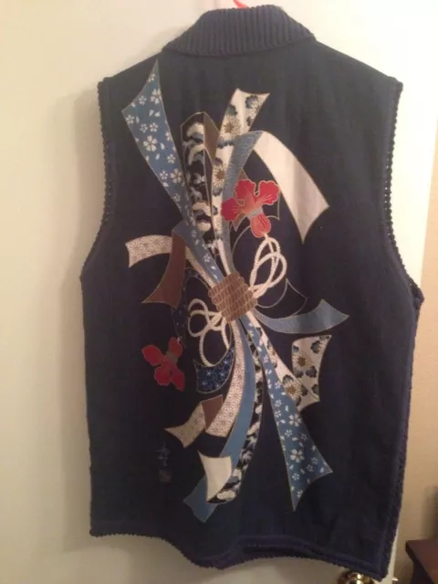 (no Tag) Japanese XL Blue, W/ Graphic, Cotton Blend Fleece Ethnic Outdoor Vest