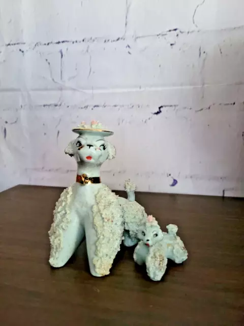 Vintage Set Of 2 Blue Spaghetti Poodle Dogs Bone China Figurines  Hand Painted