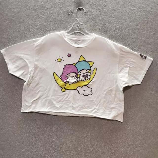 Little Twin Stars Women Top Large White Cropped Shirt Sanrio Graphic Tee