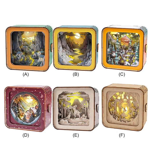 WOOD ART NIGHTLIGHT Touch 3D Wooden Puzzles Stepless Dimming DIY for ...