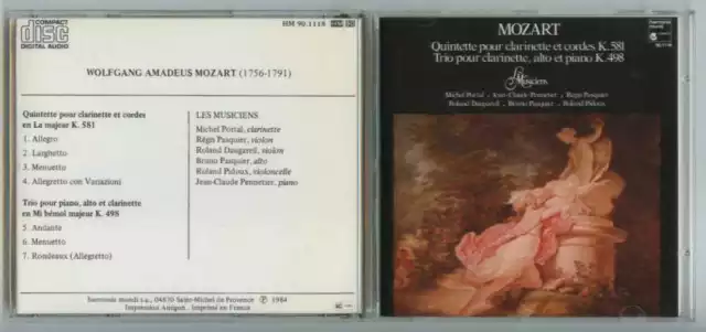 CD PORTAL PENNETIER PASQUIER PIDOUX / Mozart quintet.. / Harmonia Mundi 1984