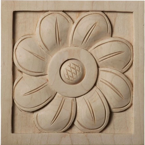 ROS05X05SFMA-CASE-4 Large Sunflower Square Rosette, 5"W x 5"H x 1"P, Maple, 4...