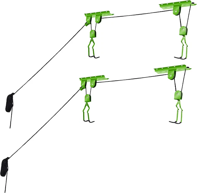 Bike Hanger Set - Set of 2 Overhead Pulley System Bike Hangers for Garage with 1