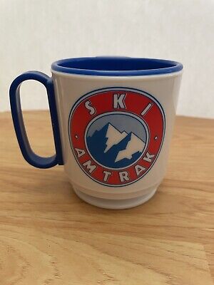 Vintage SKI Amtrak Train Plastic Coffee Cup Travel Mug with Lid