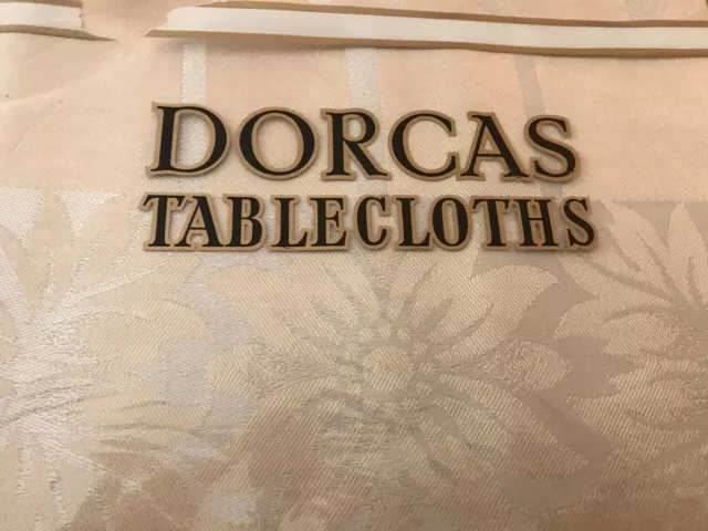 Vintage DORCAS tablecloth 52 x 52" pale gold box Christmas flower square 2