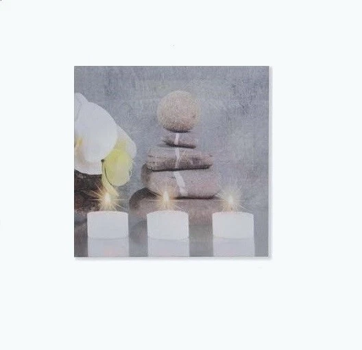 Tableau Déco Zen Sur Toile - Bougie, Galet Et Fleur Orchidée - Format 90 X 30 Cm - Bois Et Toile - Neuf