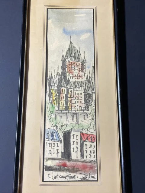 Quebecois Artist "Chateau Frontenac" Original 1970s Watercolor Painting Signed 2