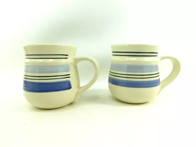 Set of 2 Pfaltzgraff Rio Handpainted Striped Rings Blue Coffee Cups