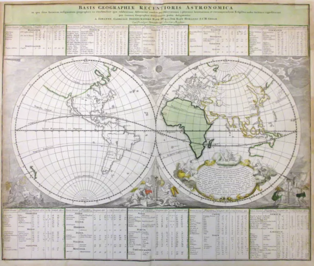 1740 Homann & Doppelmayr map of the World in Hemispheres - ORIGINAL MAP