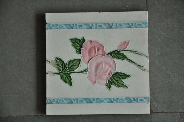 Vintage Fine Colorful Rose Flower Embossed Ceramic Tile , England