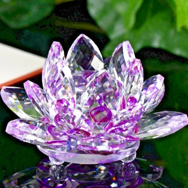 Large Purple Crystal Lotus Flower Ornament With Gift Box  Crystocraft Home Decor