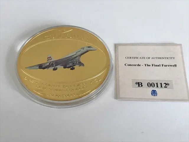2003 Windsor Mint Concorde New York to London Gold Plated Coin 70mm