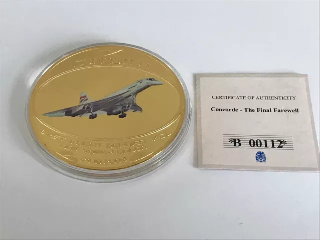 2003 Windsor Mint Concorde New York to London Gold Plated Coin 70mm