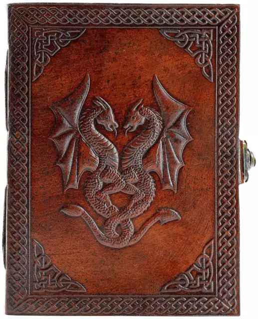 Handmade Leather Double Dragon Journal/Writing Notebook Diary/Bound Daily Notepa