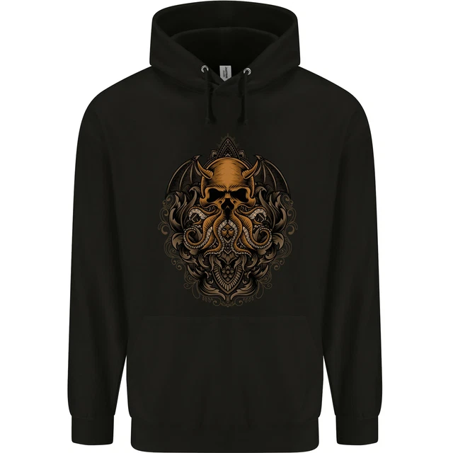 Cthulhu Octopus Kraken Devil Skull Demon Mens 80% Cotton Hoodie