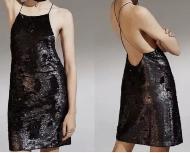 Urban Outfitters Ecote Ella Black Sequin Mini Dress LBD Party Women's M NEW