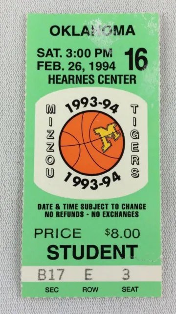 1994 02/26 Oklahoma Sooners at Missouri Tigers Basketball Ticket Stub