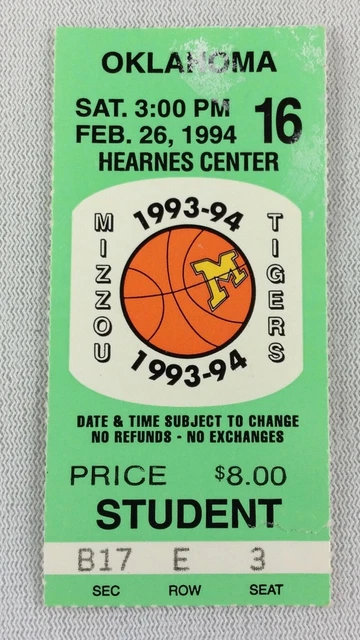 1994 02/26 Oklahoma Sooners at Missouri Tigers Basketball Ticket Stub