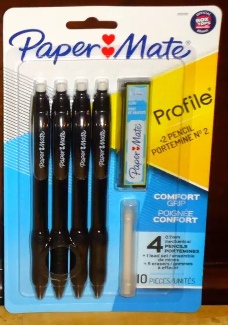 Paper Mate Profile #2 Mechanical Pencils 4 PACK Erasers & Lead Refills 0.7mm