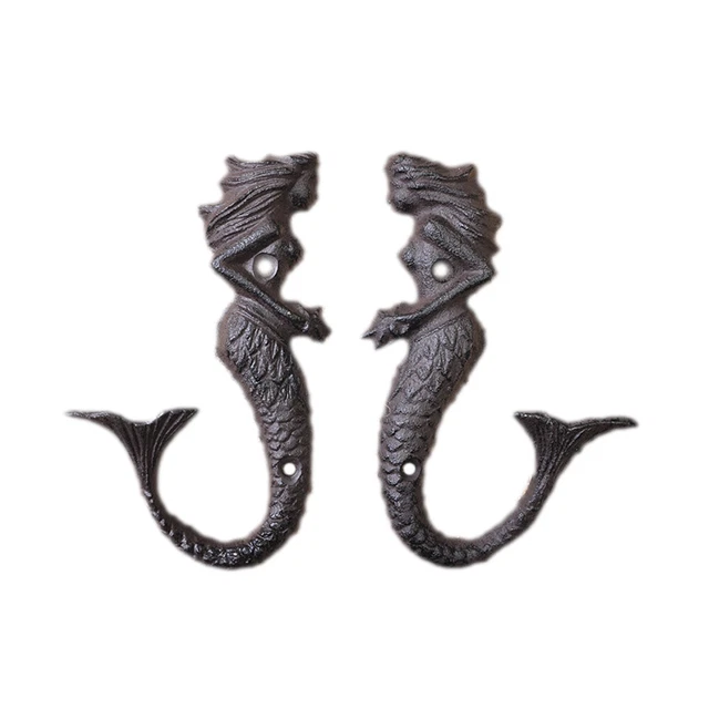 Household Iron Mermaid Wall Hook Brown Coat Hat Towel Clothes Hanger Organizer