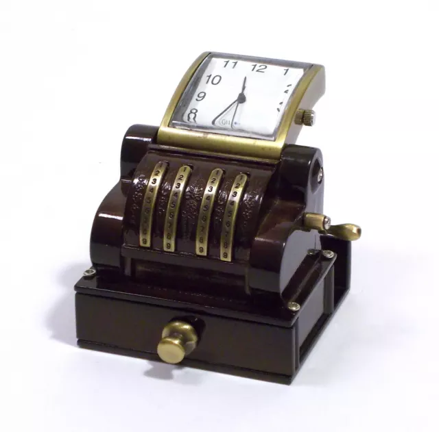 Orologio Da Tavolo Antico Registratore Di Cassa In Metallo Smaltato E Ottone